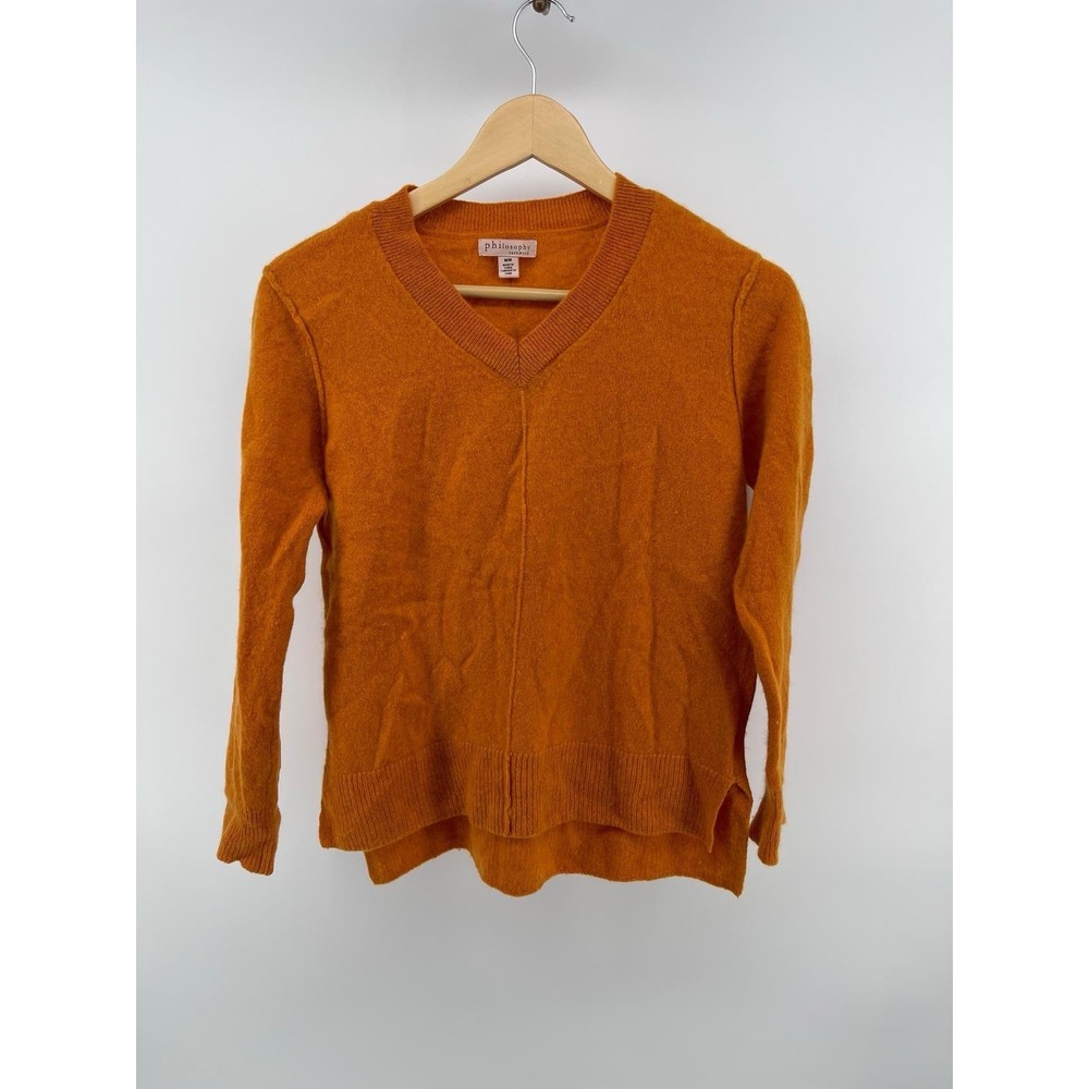 Philosophy Cashmere Sweater Women's M Orange V-Neck Knit Pullover